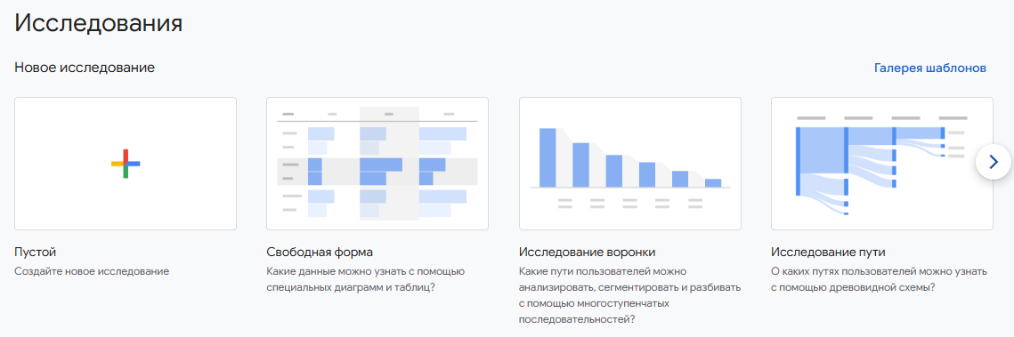 Раздел «Исследования» в Google Analytics 4