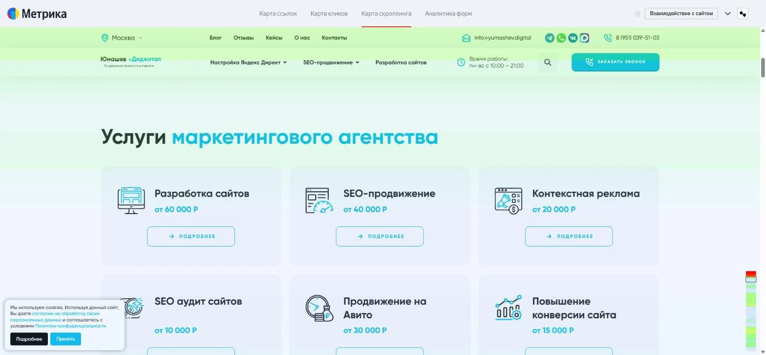 Карта скроллинга блока услуг в Яндекс Метрике