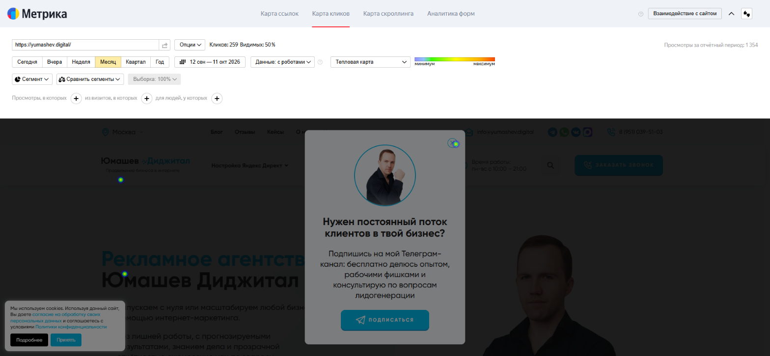 Панель настроек карты кликов в Яндекс Метрике